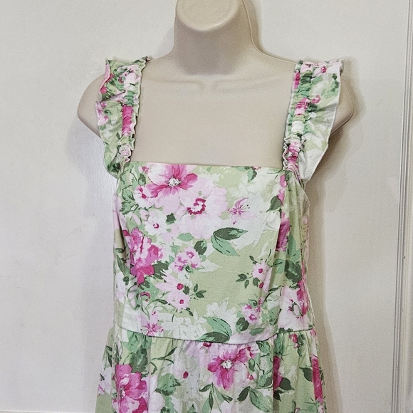 TORRID Pink/Green MultiColor Floral Ruffle Strap Sundress,Size 0 (Large 12) - Picture 5 of 16